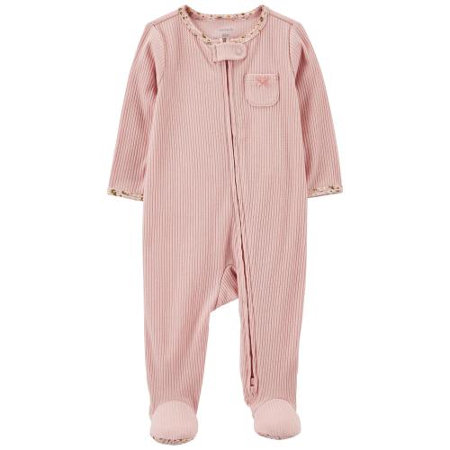 Baby 2-Way Zip Textured Sleep & Play Pajamas - NB - Style,Pink