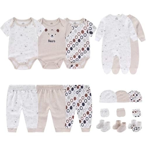 Baby Boys Girls 17 Piece Cotton Layette Set Unisex Infant Clothes and Accessories Newborn Essentials 0-3 Months
