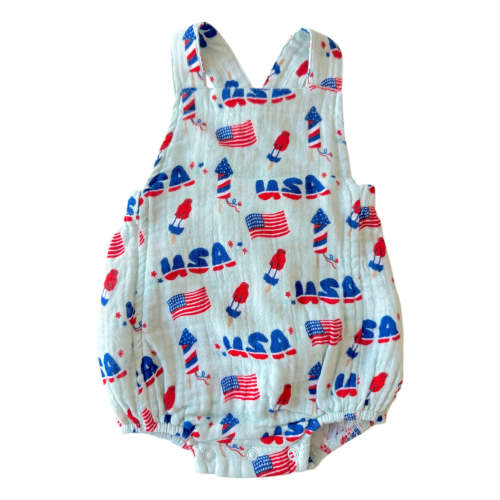 Muslin Retro Sunsuit, 4th of July Blue