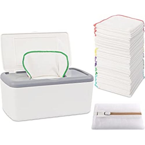54 Packs Flannel Cloth Baby Wipes with Dispenser, Reusable Natural Skin-friendly Baby Wipes, Body Face Hand Washcloth Essential for Cloth Diapers 8x8 inch