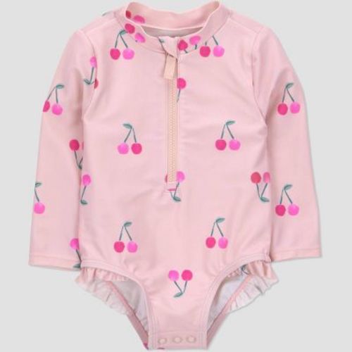 Carter's Just One You® Baby Girls' Cherry Long Sleeve Rash Guard One Piece Swimsuit - Pink 3M