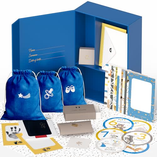 Ultimate Baby Keepsake Box for Boys & Girls - Unique New Parents Gifts for Couples - 10 Beautiful Keepsake Ideas Inside - Perfect for Expecting Parents, Baby Shower, Gift for Mom to Be, Blue