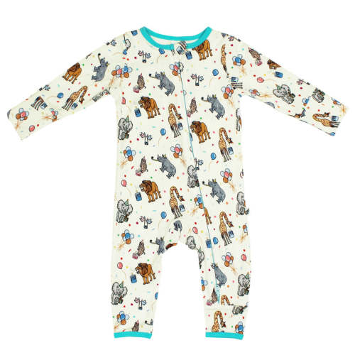 Birthday Party Animals Coverall (0-3T) - Softest Baby Coverall – Free Birdees