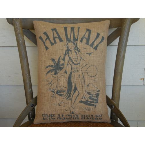 Hawaii Pillow, Vintage Hula Girl Pillow, Travel Gift for Hikers, Hawaiian Decor