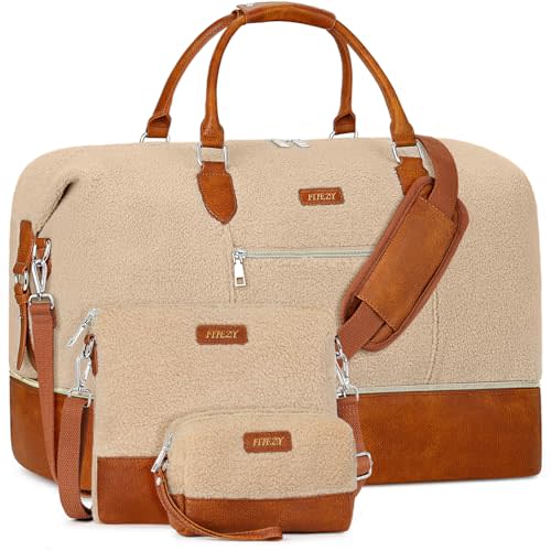 ITIEZY Weekender Overnight Bag for Women - Large Travel Duffel Bag with Shoe Compartment, Gym Duffel Bag Hospital Bag Carry On Tote Bags for Airplanes with Crossbody Bag Toiletry Bag 3Pcs Set