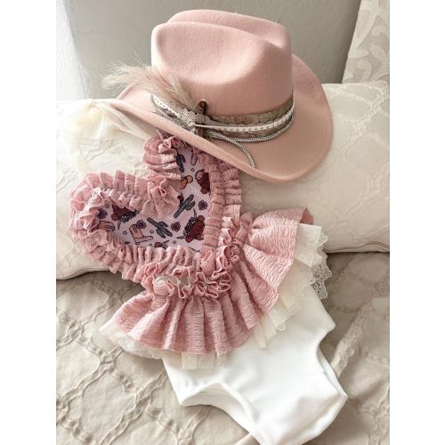 Girls western romper Giddy up cowgirl boot romper photo prop western baby girls outfit cowgirl hat cactus print pink howdy