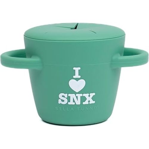 Bella Tunno Snack Cups for Toddlers, Silicone Spill Proof Food Container with Lid, Babies & Kids 6-12 Months, I Love SNX