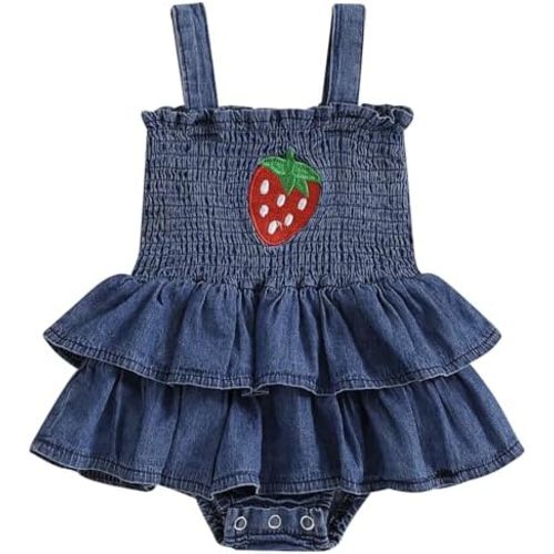 Mubineo Baby Girl Summer Clothes Cute Denim Romper Dress Infant Sleeveless Rompers Skirt Layered Boho Sun Dress Outfits