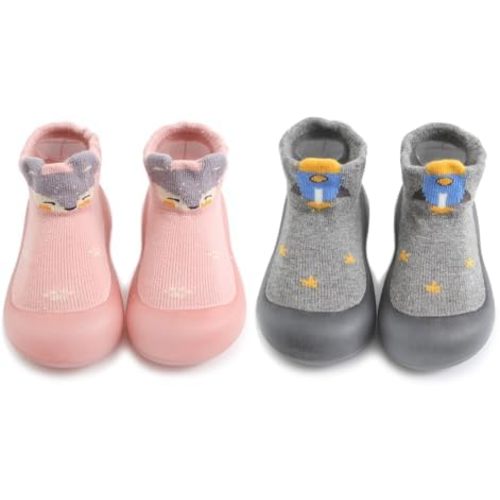 Baby Non Slip Socks Shoes Toddler Girls Boys First Walking Shoes Infant Indoor Floor Slipper Sneakers 2 Pairs