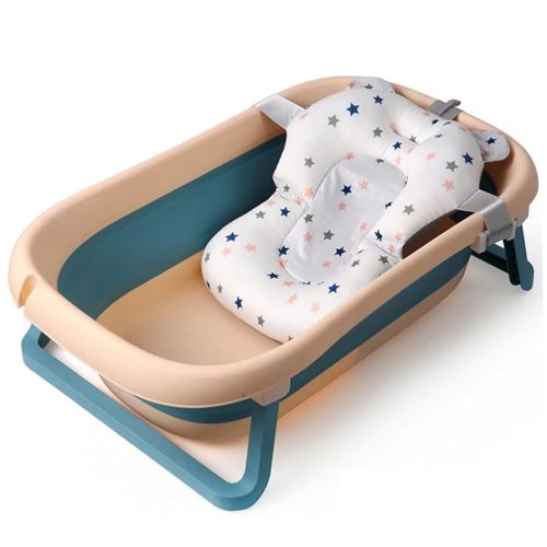 Collapsible Baby Bathtub with Bath Pad Portable Bathtub with Drain Hole Folding Bathtub with Water Temperature Sensing