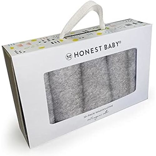 HonestBaby 10-Pack Terry Wash Cloths in Gift Box 100% Organic Cotton for Infant Baby Boys, Girls, 10-Pack Gray Heather, One Size