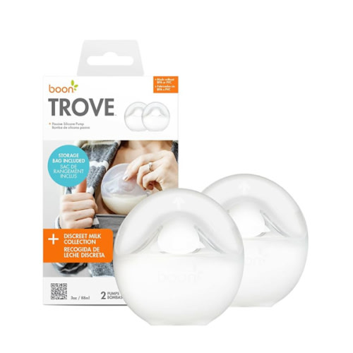 Boon Trove Silicone Manual Breast Pump Set - Hands Free Breast Milk Collector - Includes Polyester Travel Pouch - Breastfeeding Essentials - 2 Count