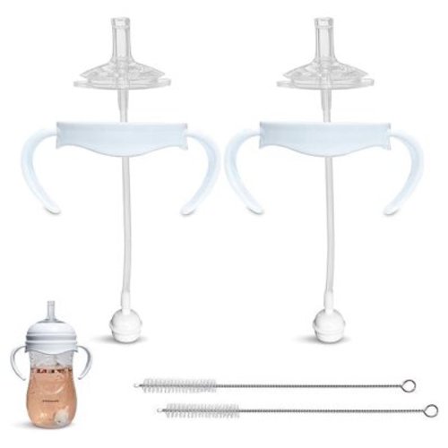 Straw Cup Conversion Kit for Philips Avent Natural Baby Bottle | 2-Count | with Soft Silicone Straw Top Nipples, Weighted Any Angle Straw Ball, Bottle Handles and Straw Cleaning Brush (Straw Top)