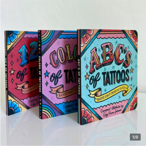 ABC's of Tattoos, 123's of Tattoos, and Colors of Tattoos 3 Book Set - Kids Board Books - Hardcover 6in x 6in - Hand drawn American Traditional Tattoo Illustration - Children's Unique Cool Gift Book