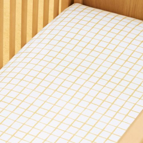 Organic Painterly Grid Crib Fitted Sheet (Sunbeam Yellow)