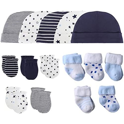 Chamie Baby's Organic Cotton Socks, Caps and Mittens Set for Baby Girls and Boys