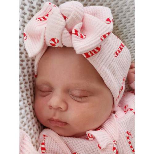 Organic Waffle Knot Bow, Pink Candy Cane