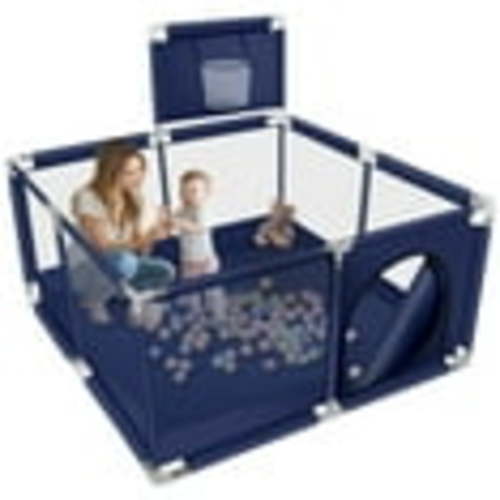 Baby Playpen, HDJ 50 inch Baby Playard with Basketball Hoop, Baby Fence Infant Play Yard for Boy and Girls Gift, Blue