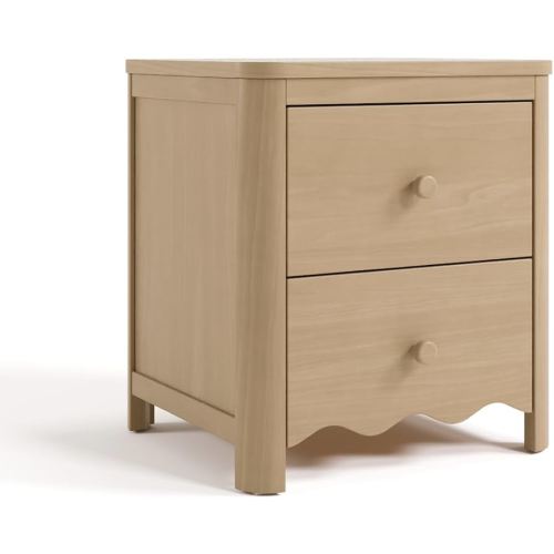 Storkcraft Casablanca 2 Drawer Nightstand (Driftwood) - GREENGUARD Gold Certified, Storage for Kids Bedroom, Premium Wood Nightstand with Elegant, Iconic Wave Detailing and Rounded Posts