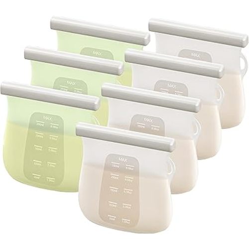Reusable Breast Milk Storage Bags | 8.5oz Silicone Breast Milk Storage Bags Freezer, 7pcs Double Seal, BPA Free Breastmilk Storage Container for Breastfeeding