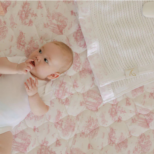 Spring Toile Pink Quilted Playmat - Organic Cotton Baby Playmat – The Gilded Bird US