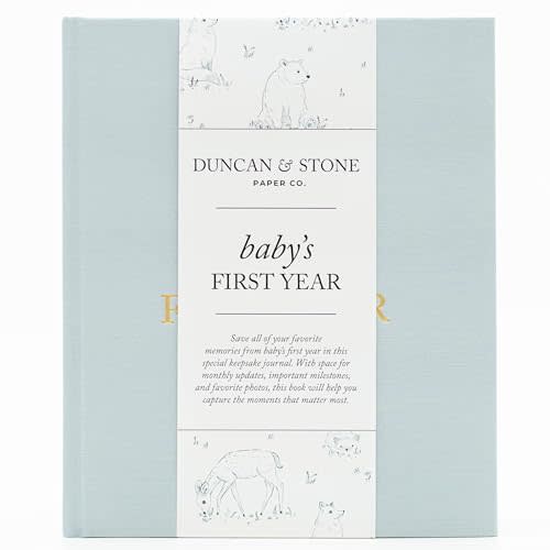 Baby First Year Book (Sky Blue, 112 Pages) - Memory & Milestone Baby's First Year Photo Album from Pregnancy to First Year – Baby Book Keepsake Gift