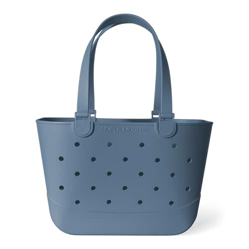 Simple Modern Large Beach Bag | Waterproof Getaway Rubber Tote with Zipper Pocket for Travel, Pool, Boat, Groceries, Sports | Blue Dune