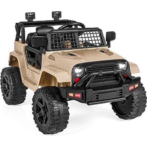 Best Choice Products 12V Kids Ride On Truck Car w/Parent Remote Control, Spring Suspension, LED Lights, AUX Port - Sand