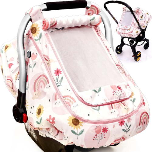Waterproof Baby Car Seat Cover,YVMVDV Patented Cold Weather Carseat Cover for Babies,Infant Car Seat Cover Canopy for Boy Girls, Keeps Babies Warm and Cozy (Rainbow)