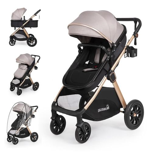 6-in-1 Convertible Baby Stroller with Bassinet Mode - Toddler Stroller w/Footmuff, Rain Cover, Cup Holder & Large Storage, Newborn w/All-Scene Large Wheels, Reversible Seat(Grey)