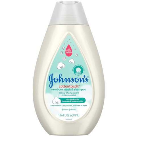 Johnson's CottonTouch Newborn Baby Body Wash & Shampoo, Gentle & Tear-Free, Made with Real Cotton, Gently Washes Away Dirt & Germs, Sulfate- & Paraben-Free for Sensitive Skin, 13.6 fl. oz