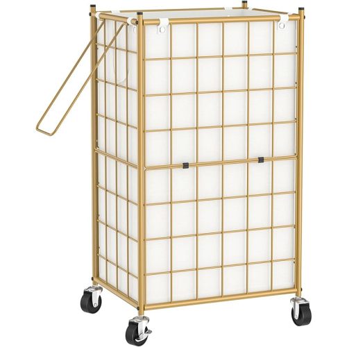 WOWLIVE Laundry Hamper with Wheels,Metal Wire Frame Rolling Laundry Basket with Removable bag,100L Dirty Clothes Hamper Organizer Dorm Room Storage for Bedroom,Bathroom,Golden