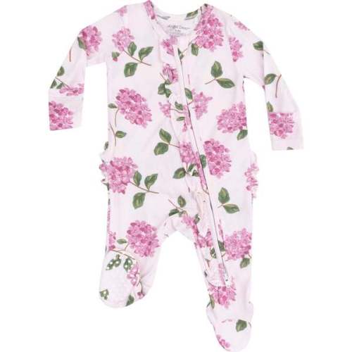 2 Way Zipper Ruffle Front Footie, Hydrangeas
