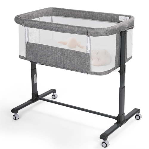 AILEEKISS Baby Bassinet Bedside Sleeper, Height Adjustable Newborn Baby Bassinet with Wheels, Grey