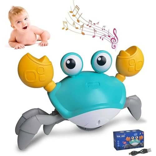 Crawling Crab Baby Toy Crab Toys for Kids with Music and LED Lights Can Automatically Avoid Obstacles Gifts for Baby Boys and Girls Over 36 Months Old