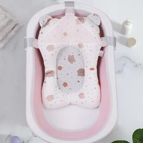Baby Bath Seat, Baby Bath Tub Cushion with Pillow for Bathtub Sink for Infant Newborn, Soft Floating Baby Bath Mat, Adjustable Infant Bath Supporter, Easy to Clean (White)