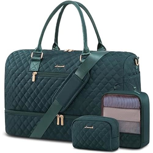 LOVEVOOK Travel Duffle Bag for Women, Weekender Overnight Bag with Shoe Compartment, Carry on Bag with Toiletry Bag, Gym Duffel Bag with Wet Pocket, Hospital Bags for Labor and Delivery 3 Pcs Set