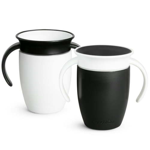 Munchkin® Miracle® 360° Spoutless Trainer Cup with Handles, 7 oz, White/Black, Unisex, 2 Pack