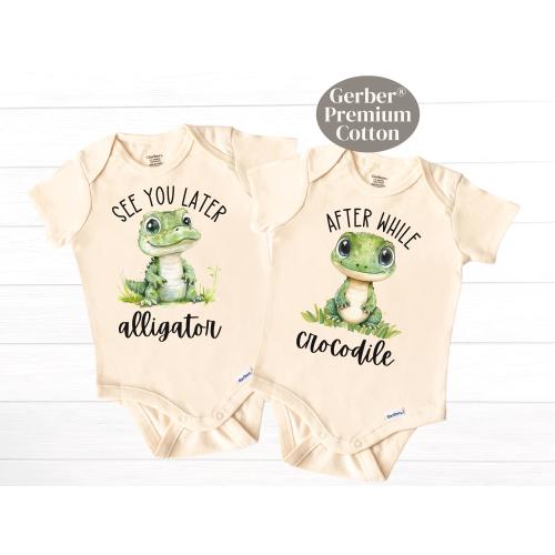 Twin ONESIES® Brand Bodysuit See You Later Alligator After While Crocodile Twin Outfits Funny Cute Twin Clothes Best Friends Premium Cotton