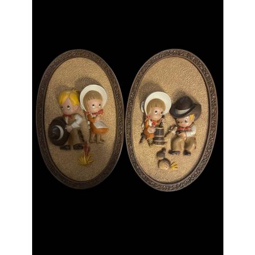 Vintage Set of Two Oval 3D Cowboy & Cowgirl Burwood Wall Art Plaques-1981-Mid-Century Retro-KITSCHY Home Decor or Western Themed Nursery