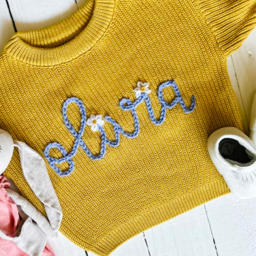 Personalized Hand Embroidered Baby Sweater