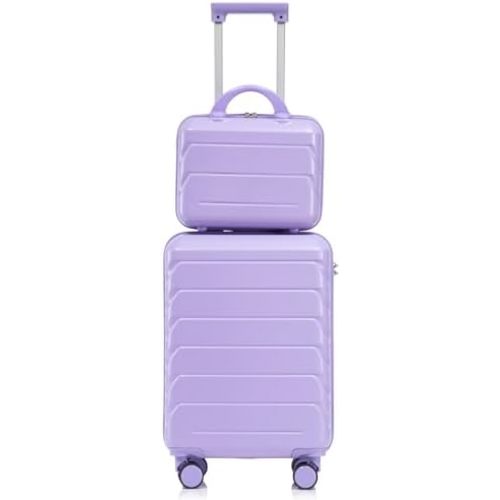 2-Piece ABS Hard Shell Lightweight Carry-On Luggage Set (14" & 20"), 360-Degree Spinner Wheels, Adjustable Telescopic Handle and Combination Lock for Travel, Purple