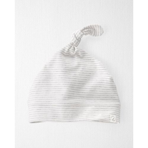 Organic Cotton Knot Cap - 0-3M - Light Cream, Heather Grey