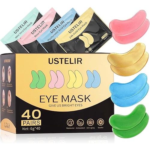 Under Eye Patches, 40 Pairs Eye Mask for Dark Circles, Puffy Eyes, Undereye Bags,Wrinkles,Eye Mask Patches with 24K Gold, Hyaluronic Acid,Rose & Aloe Vera, Eye Treatment Skin Care for Men & Women Gift