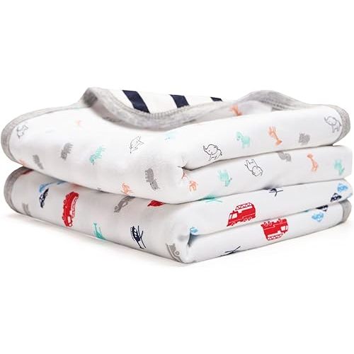 100% Cotton Baby Blanket Set of 2(Regular) - Soft and Comfortable Swaddle,Receiving Blankets-(Cars Planes/Animals White).31X31 Inch(Pack of 2)