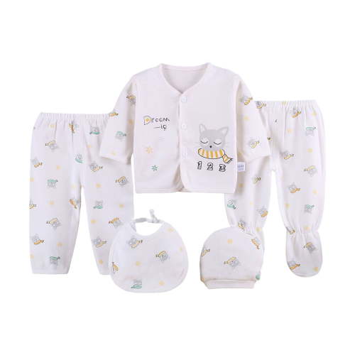 Sopiago 5PCS Boys Girls Baby Cotton Clothes Outfit Sets Baby Girl Layette Sets 0-3 Months (Tops+Hat+Pants+Bib)