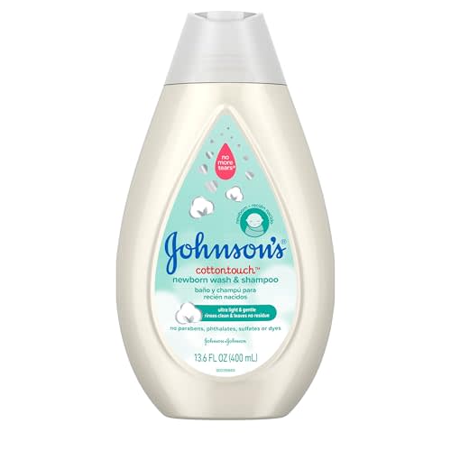 Johnson's CottonTouch Newborn Baby Body Wash & Shampoo, Gentle & Tear-Free, Made with Real Cotton, Gently Washes Away Dirt & Germs, Sulfate- & Paraben-Free for Sensitive Skin, 13.6 fl. oz