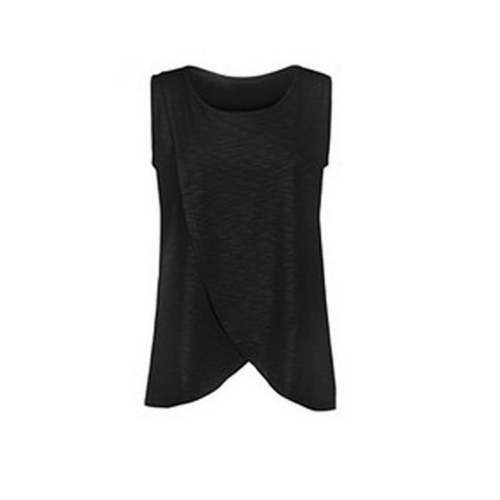 Odeerbi Maternity Tank Top Womens Nursing Solid Color Round Neck Sleeveless Breastfeeding Blouse Black