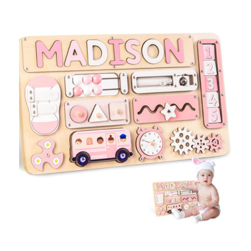 Personalized Large Busy Board For Toddlers - Montessori Busy Board - Montessori Toys For 1 Year Old Baby Boys Girls - Sensory Toys For Toddlers 1-3 - Peronalized Gif for Kids