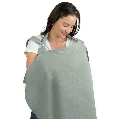 Muslin Nursing Cover for Baby Breastfeeding, Soft & Breathable Cotton Breastfeeding Cover for Mom with Rigid Hoop for Mother Nursing Apron by Comfy Cubs (Fern)